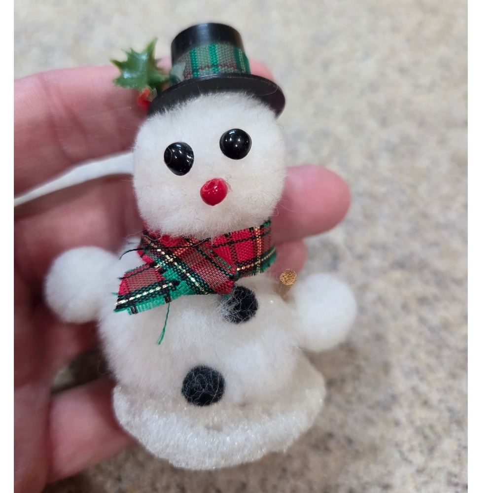 Vintage Miniature Frosty the Snowman Melting Cotton Figurine Top Hat Christmas